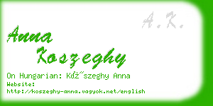 anna koszeghy business card